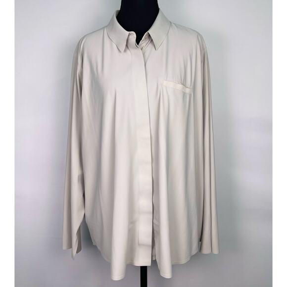 Athleta Urbanite Stretch Button Down Long Sleeve Top Gray Size 1X - Picture 4 of 11
